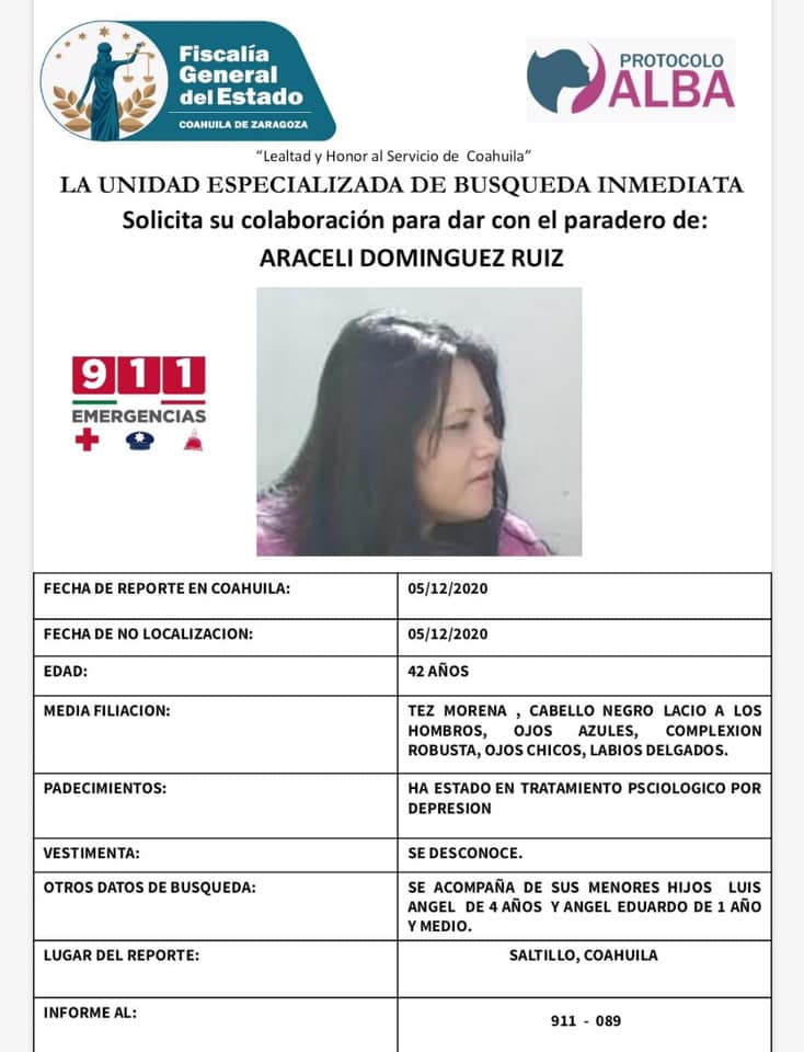 Desaparece madre de familia en Saltillo; habría huido con sus dos hijos