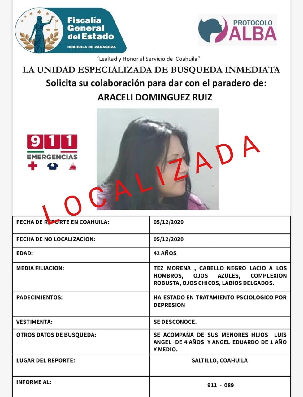 Localizan a madre de familia que desapareció en Saltillo