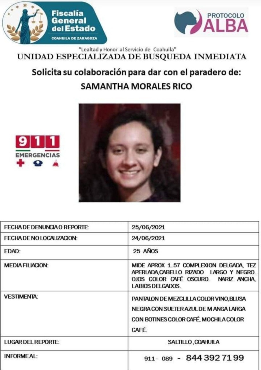 Continúan búsqueda de Samanta; no es estudiante de la UA de C