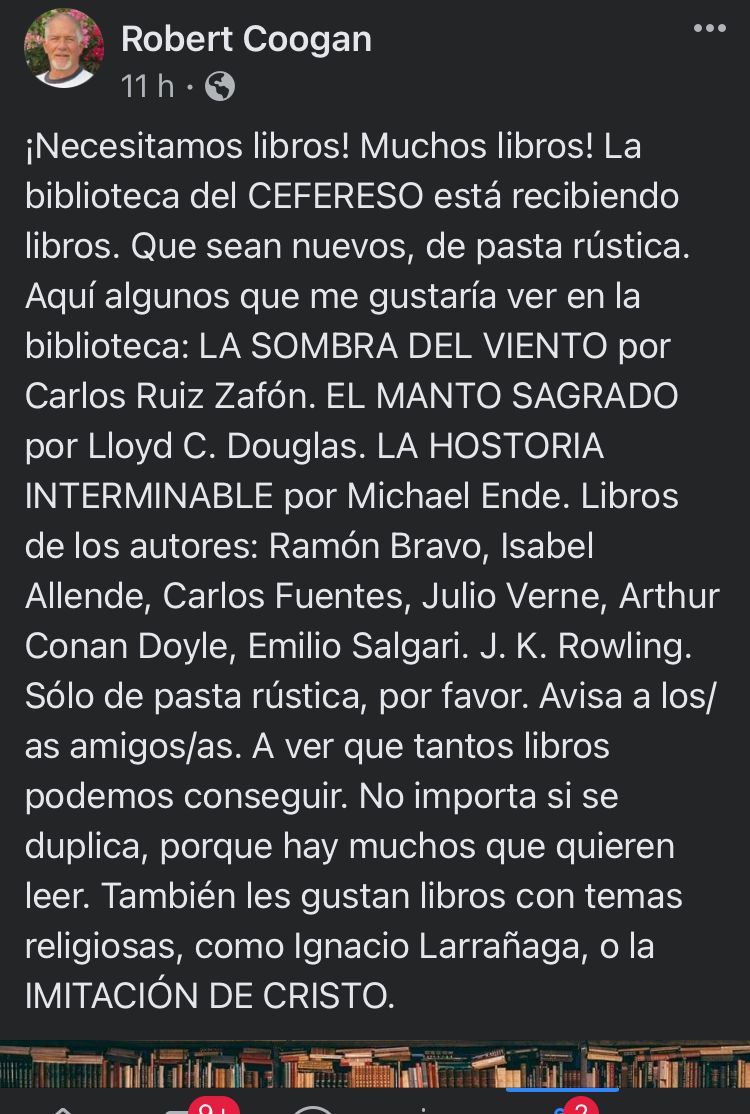 Pide la Pastoral Penitenciaria libros para la biblioteca del CEFERESO