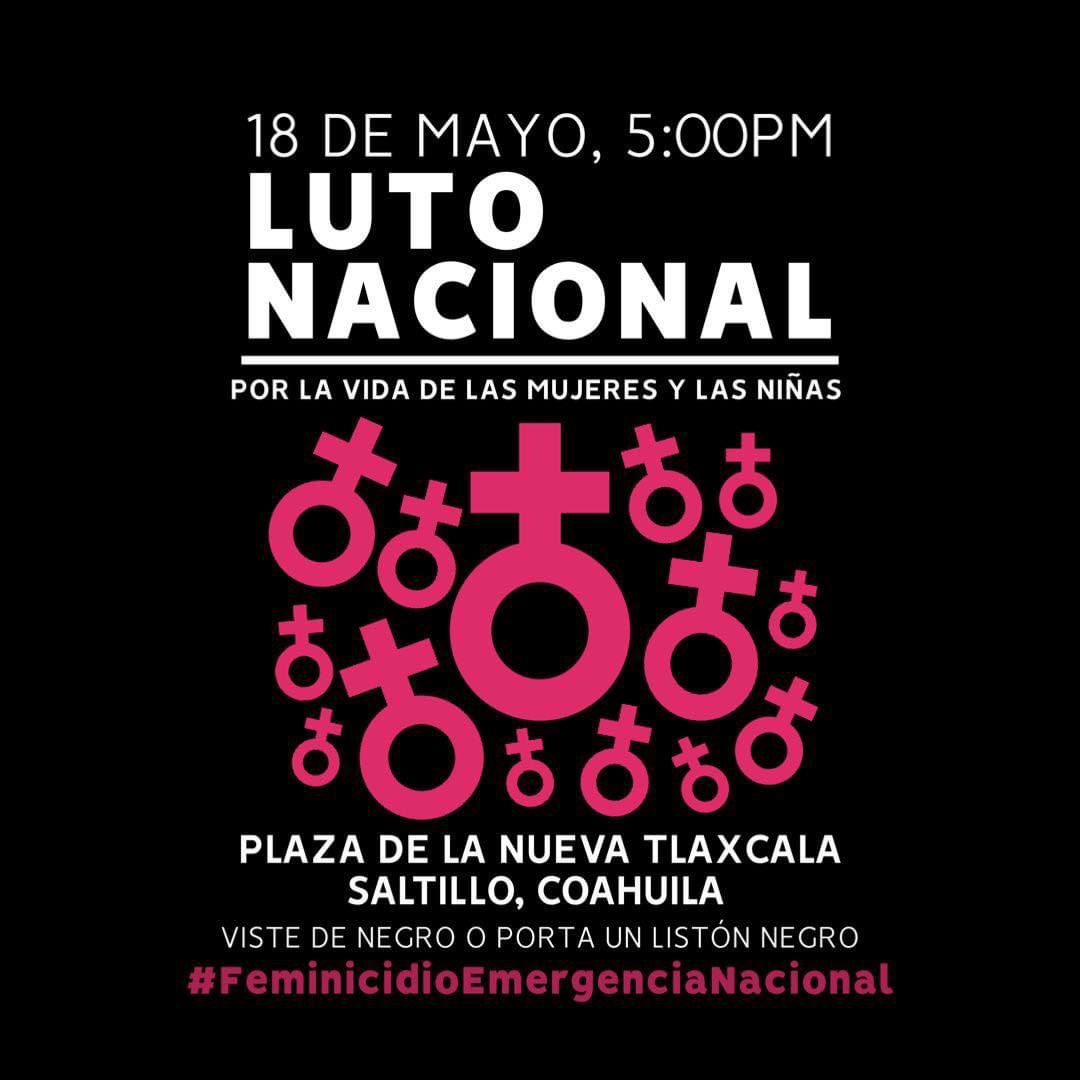 Saltillo se unirá a “Luto Nacional” por las mujeres asesinadas