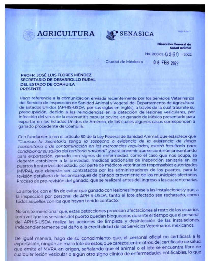 Aseguran ganaderos les han regresado animales por signos de enfermedad