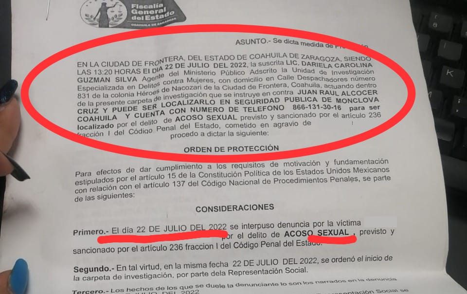 Denuncian a jefe policiaco de Monclova por presunto acoso sexual