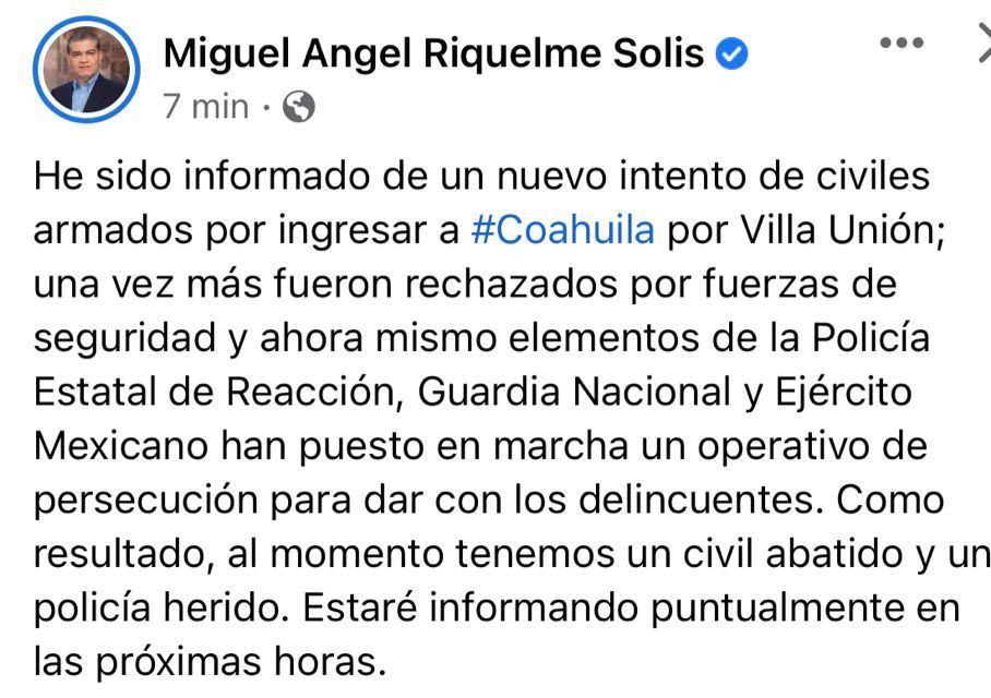 Comunicado oficial sobre el enfrentamiento en Villa Unión