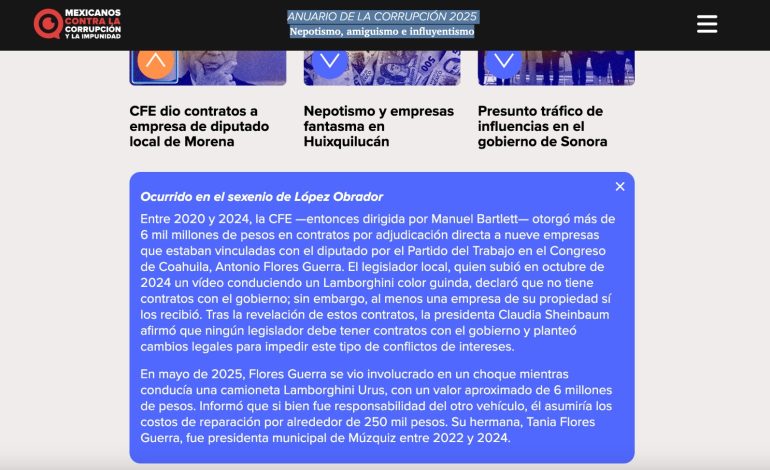 Tony Flores, en Anuario de la Corrupción 2025