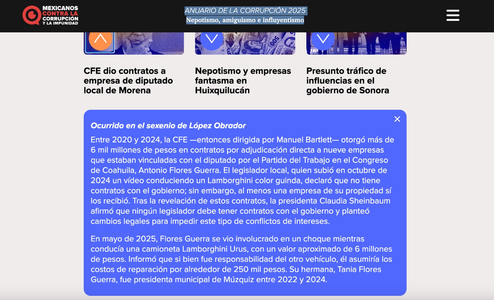 Tony Flores, en Anuario de la Corrupción 2025