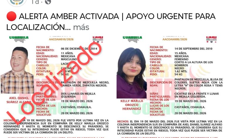 Hallan a menor de Castaños; sigue búsqueda de Kelly